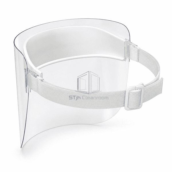 Cleanroom face shield inner view showing smooth forehead carrier and visor mounts