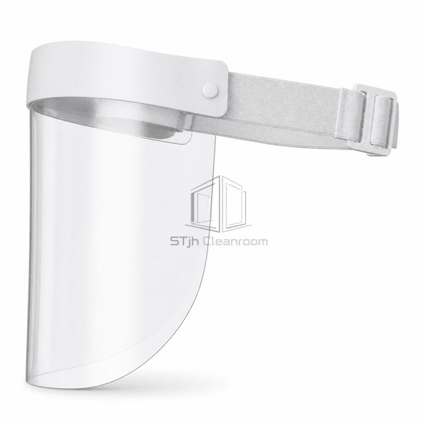 Cleanroom face shield side profile showing visor depth and headband