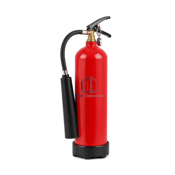 Side view of the extinguisher cylinder and retained cleanable mounting bracket