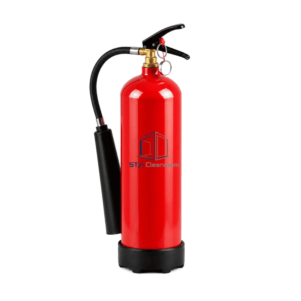 Front view of the cleanroom extinguisher showing valve, gauge and operating label area