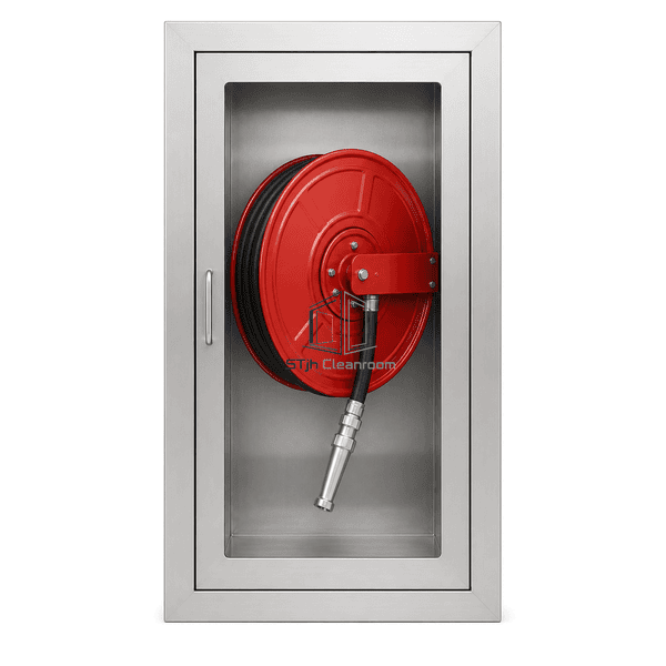 Front view of the flush stainless fire hose cabinet door