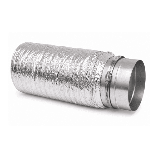 Close view of clamped flexible duct collar and sealed vapor jacket