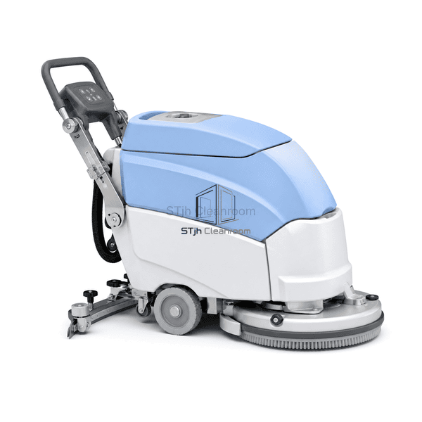 Side view showing scrub deck and trailing recovery squeegee