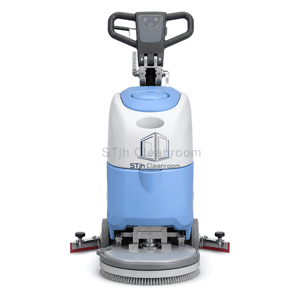 Front view of compact cleanroom floor scrubber