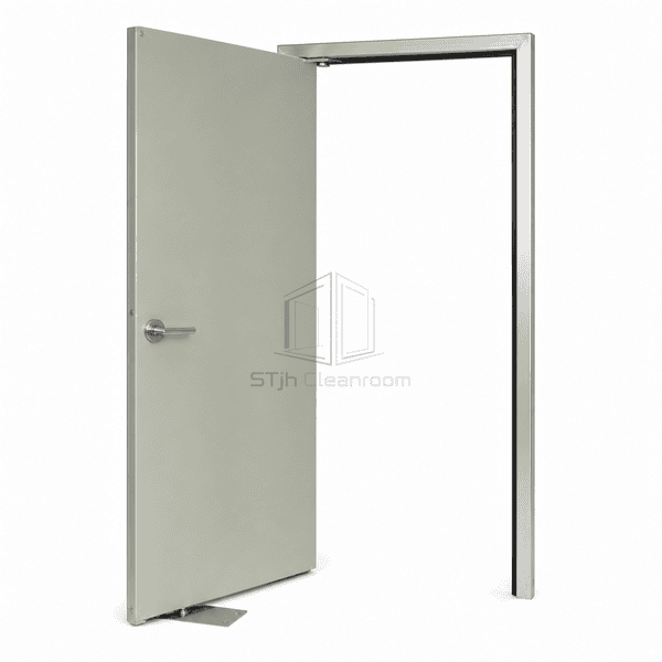 Cleanroom floor-spring door opened horizontally around its concealed pivot