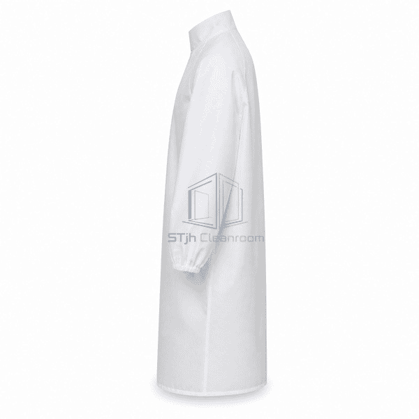 Cleanroom frock side profile showing extended body length
