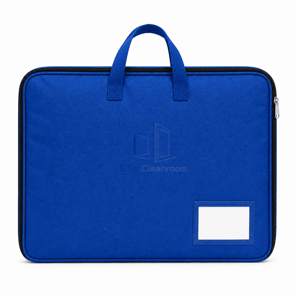 Front view of low-lint garment bag and transparent identification pocket