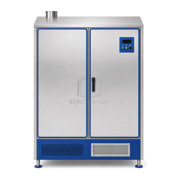 Front view of twin-door cleanroom garment drying cabinet