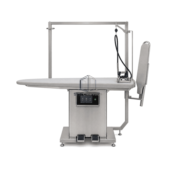 Stainless garment finishing station complete front view