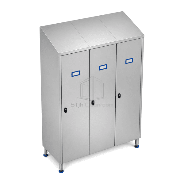 Elevated view of stainless garment locker and hygienic pitched roof