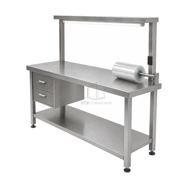 Cleanroom garment packing workstation right-side profile