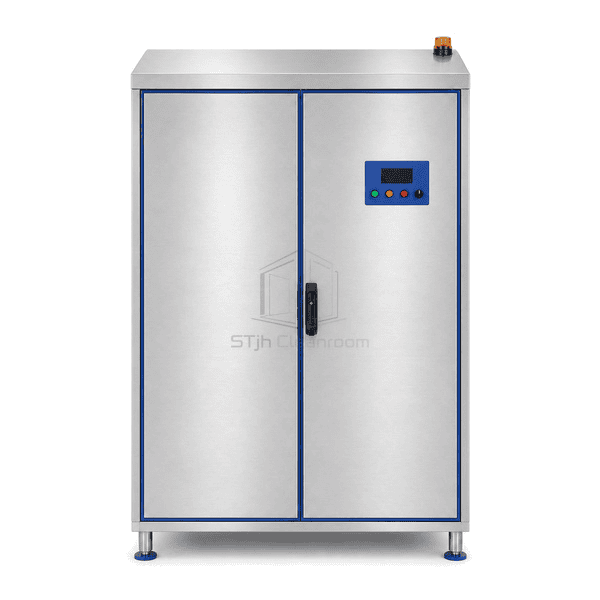 Front view of opaque double-door garment sterilizing cabinet