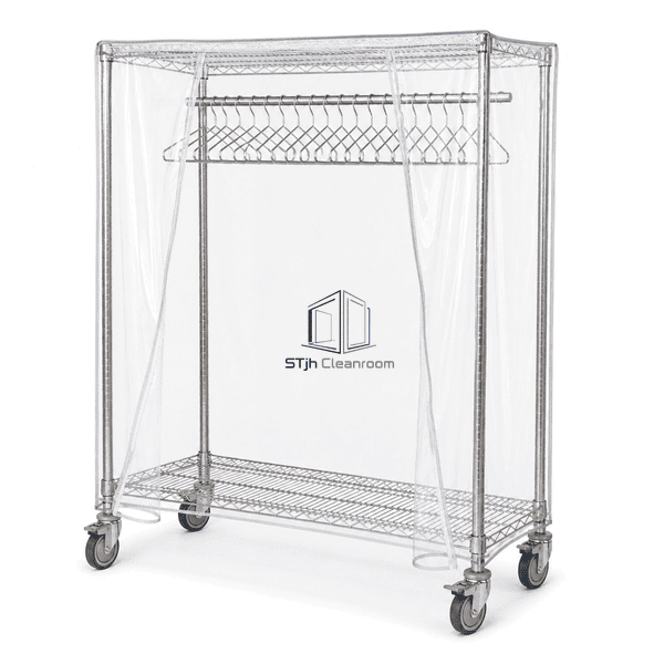 Garment cart view highlighting zipper, hanger rail and caster