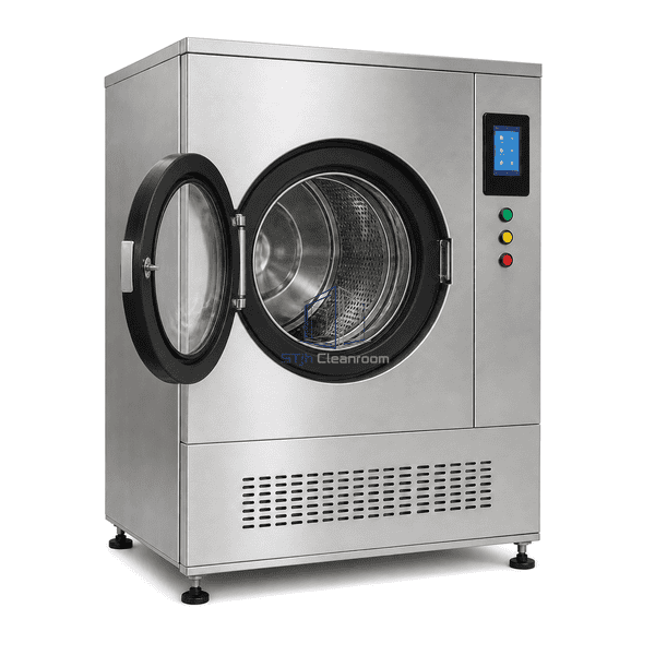 Garment washer open door and stainless drum detail