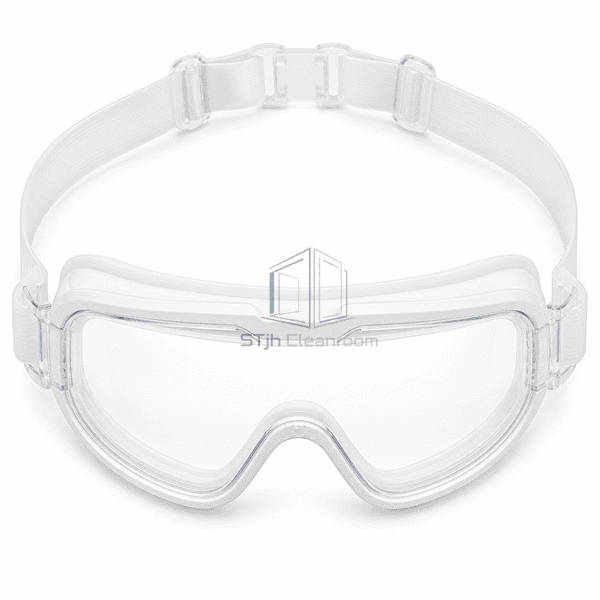Cleanroom goggles top view with full adjustable silicone strap
