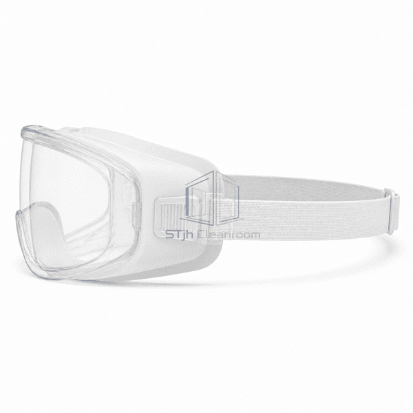 Cleanroom goggles side profile showing flexible seal and strap attachment