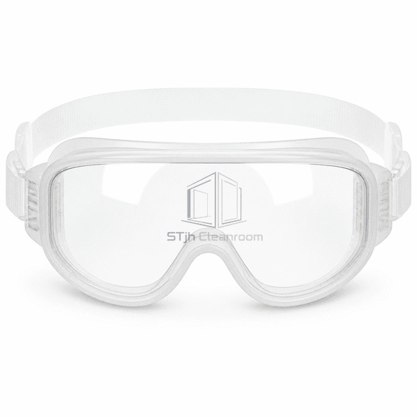 Cleanroom goggles front view showing panoramic lens and indirect vents