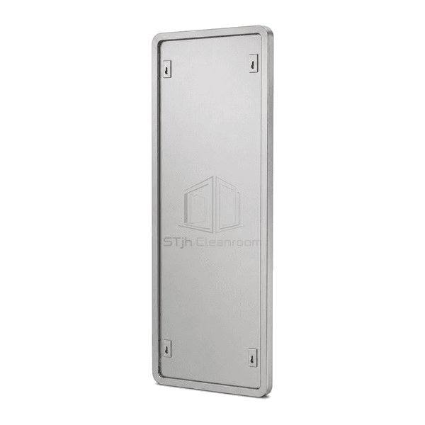 Elevated view of cleanroom mirror rounded frame and concealed mounting