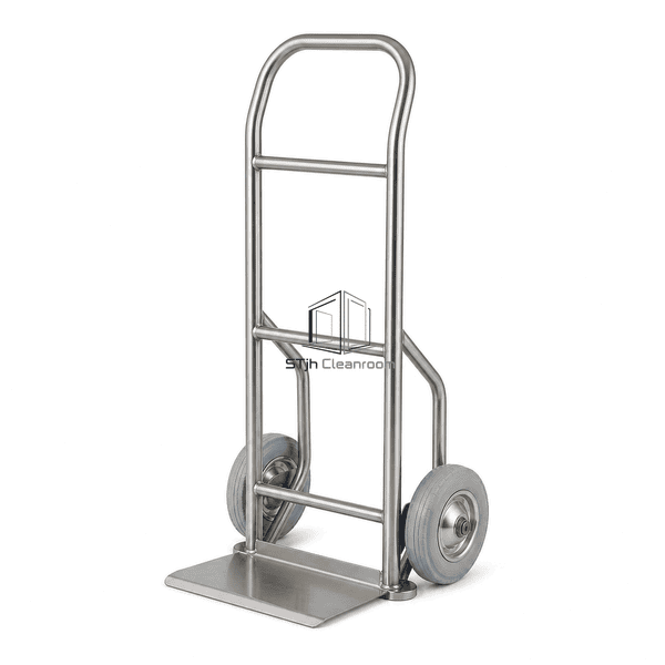 Cleanroom hand cart view highlighting toe plate and wheel construction