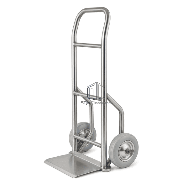 Cleanroom hand cart side profile showing frame depth and wheel axle