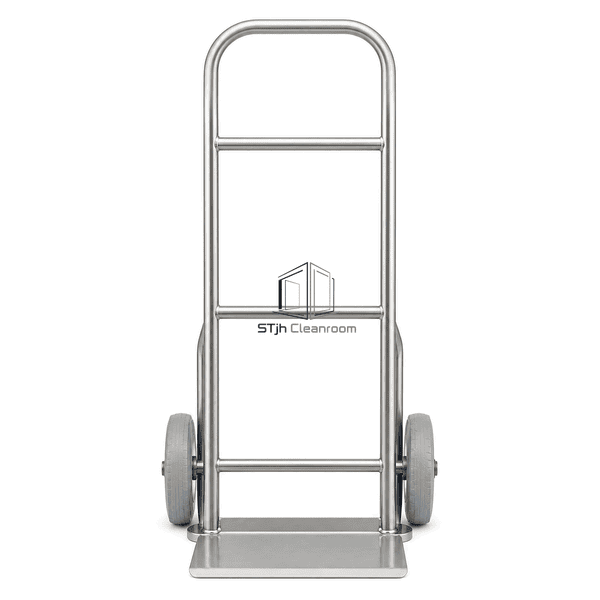 Cleanroom hand cart upright front view with toe plate and two wheels