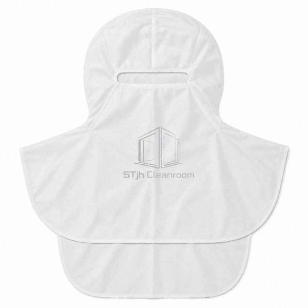 Cleanroom hood laid flat with complete front and rear bib panels