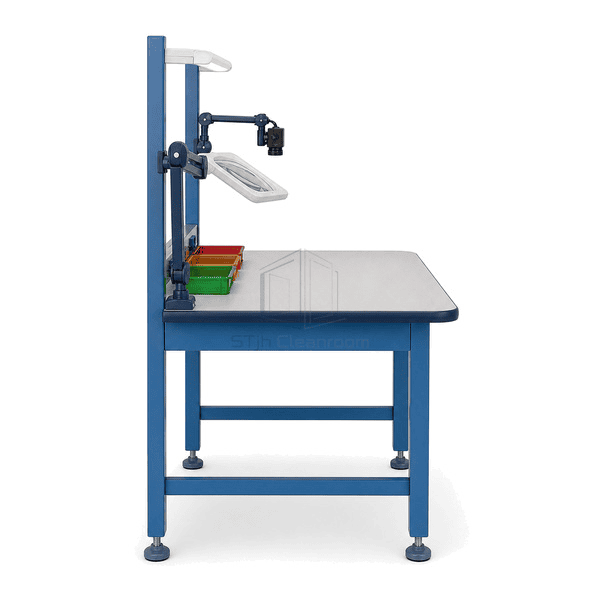 Side view showing low-glare top and articulated inspection arm