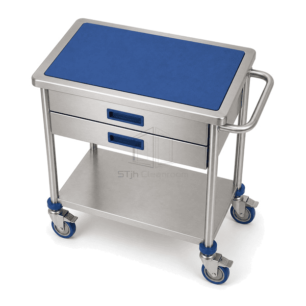 Elevated view of blue instrument mat marine edge and drawer arrangement