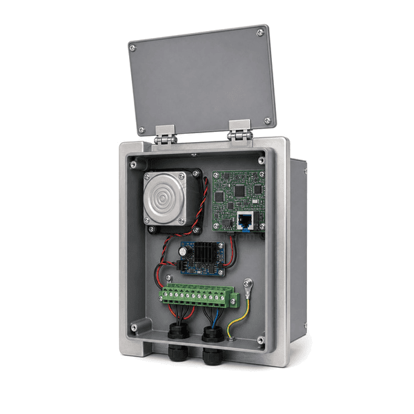 Rear view of PoE network and relay terminal connections