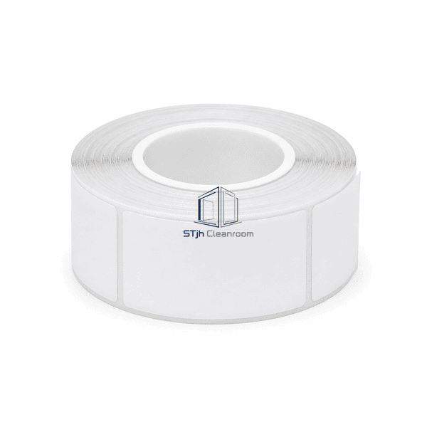 Side view of cleanroom label roll showing PET liner layers and plastic core
