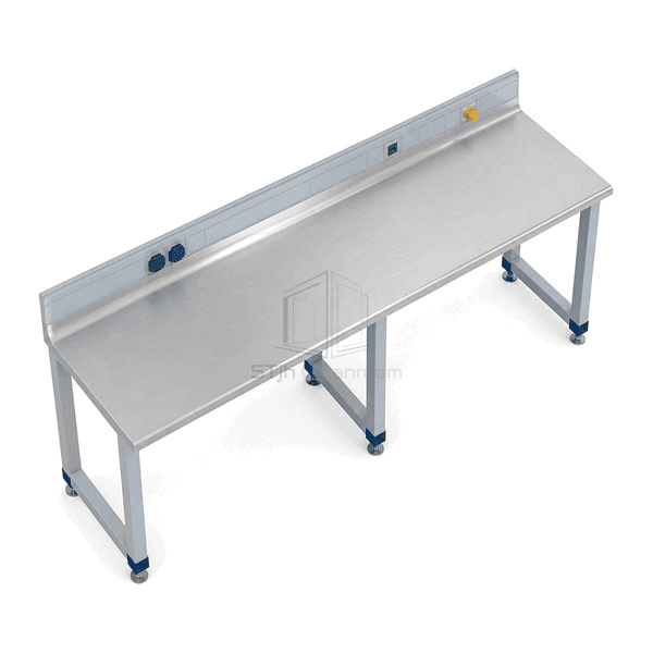 Elevated view of continuous cleanroom wall-bench work surface