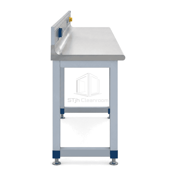 Side view showing worktop depth coved upstand and rear service rail