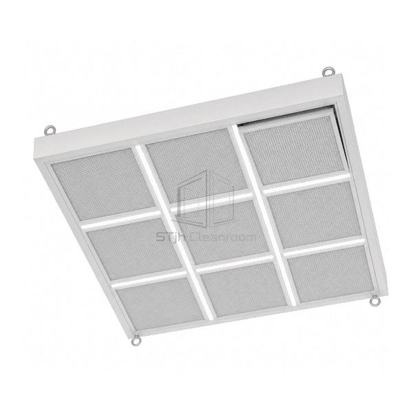 Close view of HEPA cell gel seal modular frame and diffuser panel connection