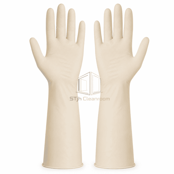 Cleanroom latex gloves showing textured palms and fingertips