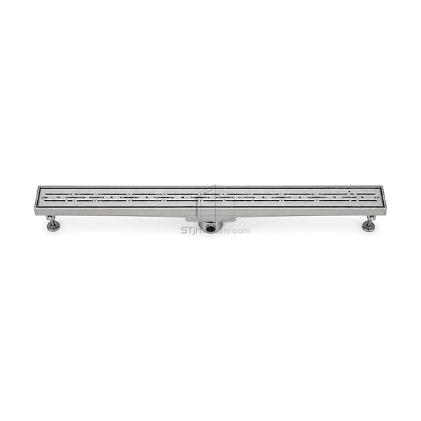High horizontal view of the complete cleanroom linear drain and removable grate run