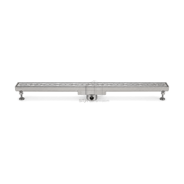 Side profile of the cleanroom linear drain showing channel depth and built-in fall