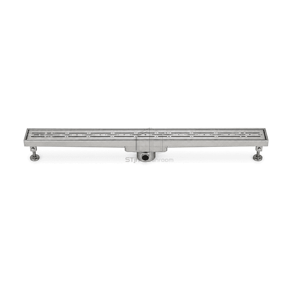 Front top view of the cleanroom linear drain showing its removable grate run