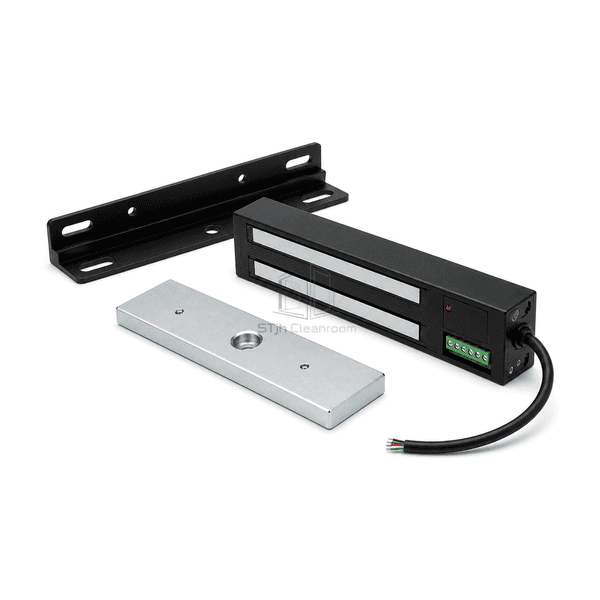 Low right-side view showing cleanroom magnetic lock depth status LED terminal end and full cable