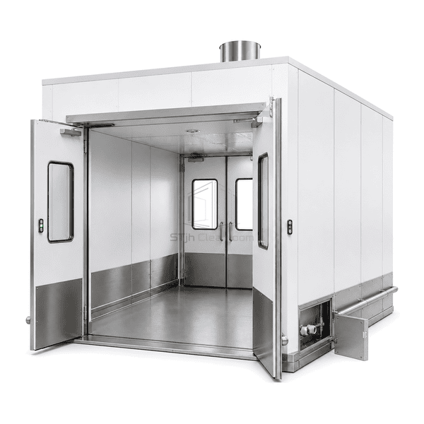 Side cutaway of material airlock reinforced floor and supply connection