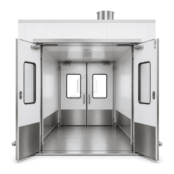 Front view of material airlock with wide double doors
