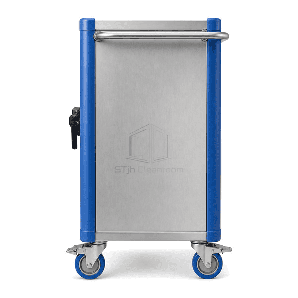 Side view showing enclosed material cart depth rear handle and corner protection