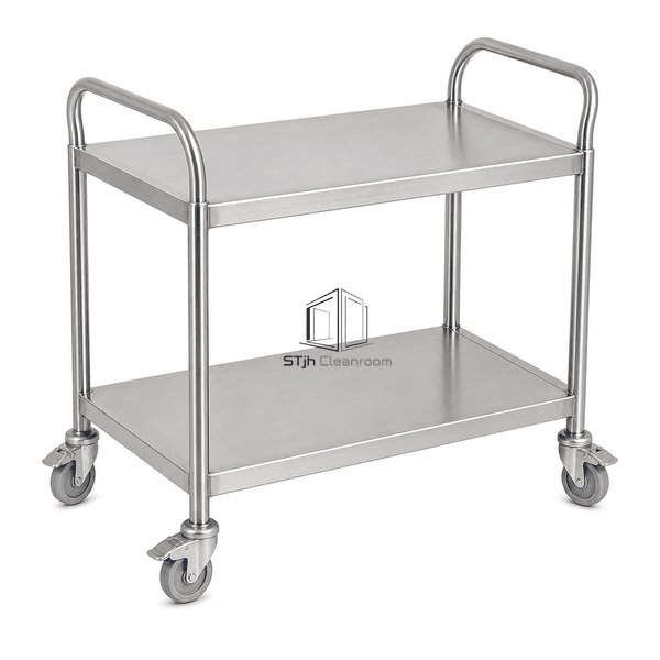 Cleanroom material trolley in a horizontal full-length perspective