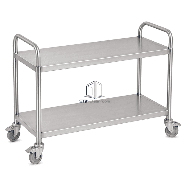 Cleanroom material trolley side profile showing shelf and frame construction