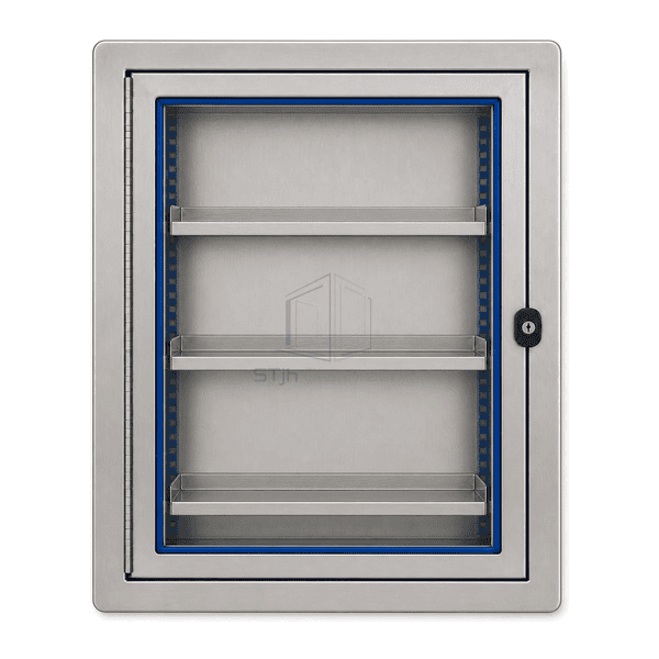 Front view of lockable cleanroom medical storage cabinet