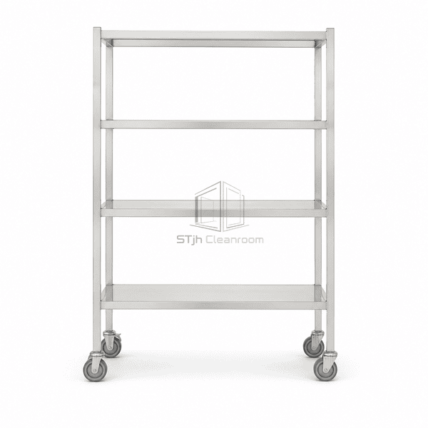 Cleanroom mobile rack side profile showing shelf spacing