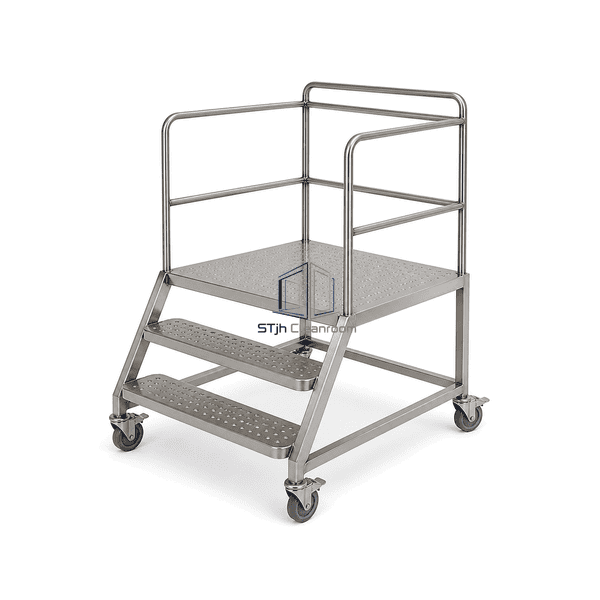 Complete cleanroom mobile step platform in opposite-corner perspective