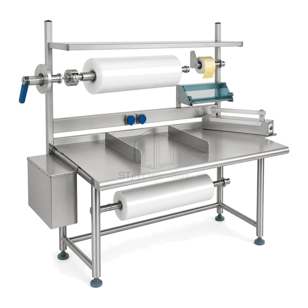 Detail of removable packing guide dispenser spindle and sealed cable outlet