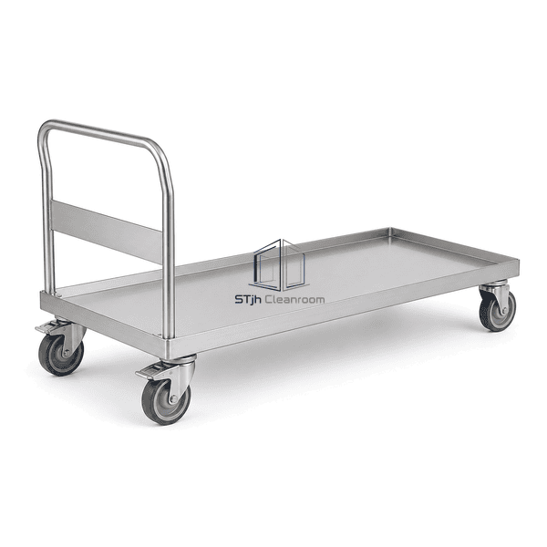 Cleanroom pallet cart in a full-length rear three-quarter perspective