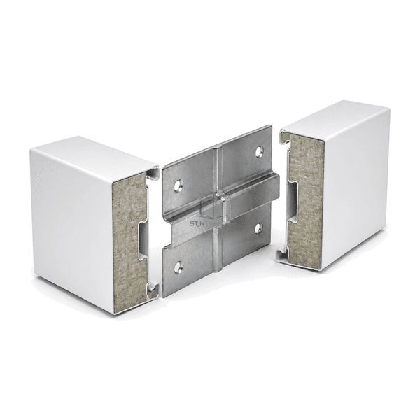 Side interface view showing connector engagement with insulated panel channels