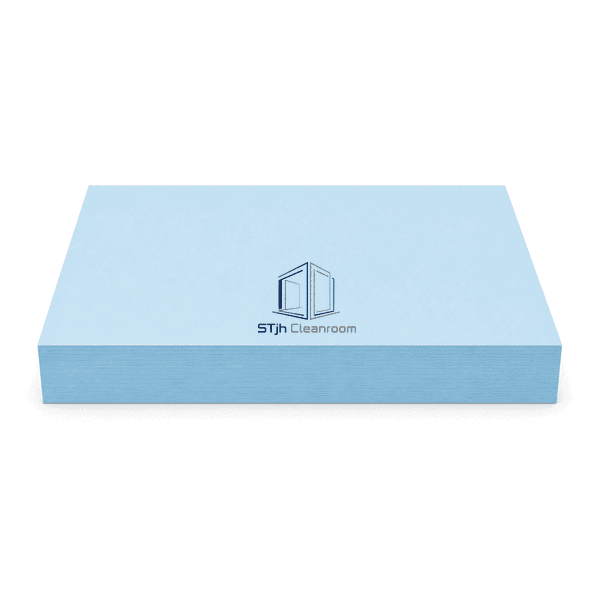 Light-blue cleanroom paper laid horizontally with complete ream visible